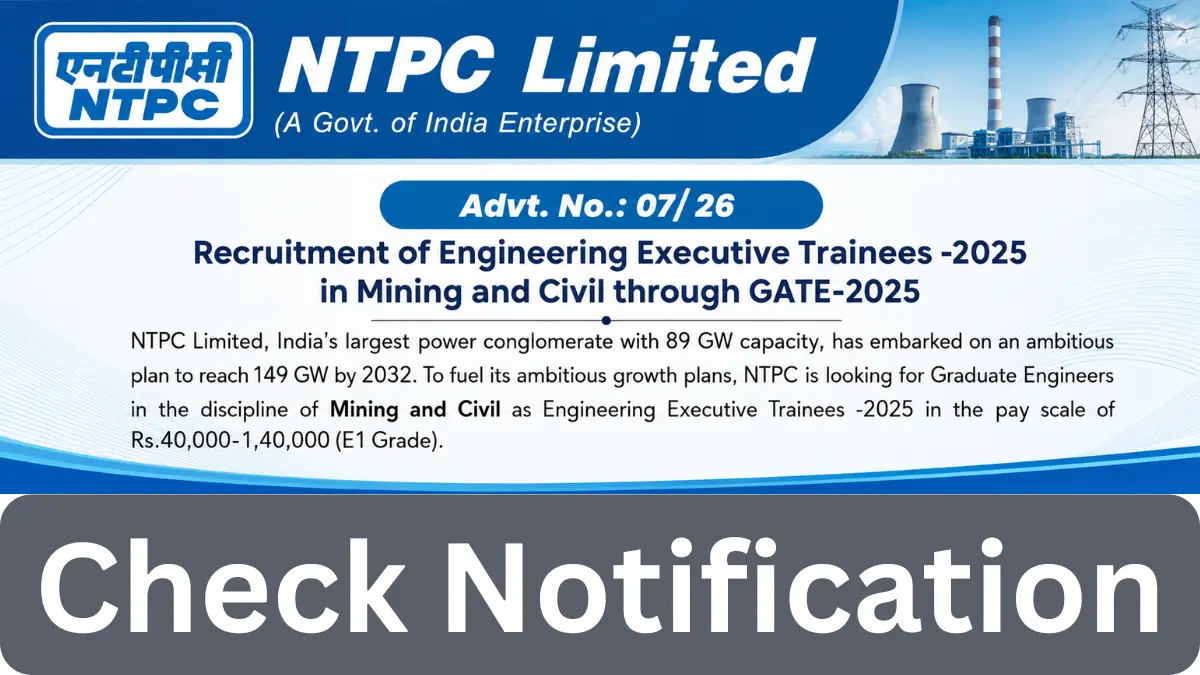 NTPC Engineering Executive Trainee Recruitment 2026