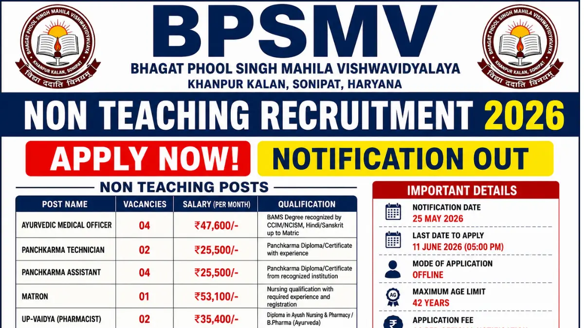 BPSMV Non Teaching Recruitment 2026