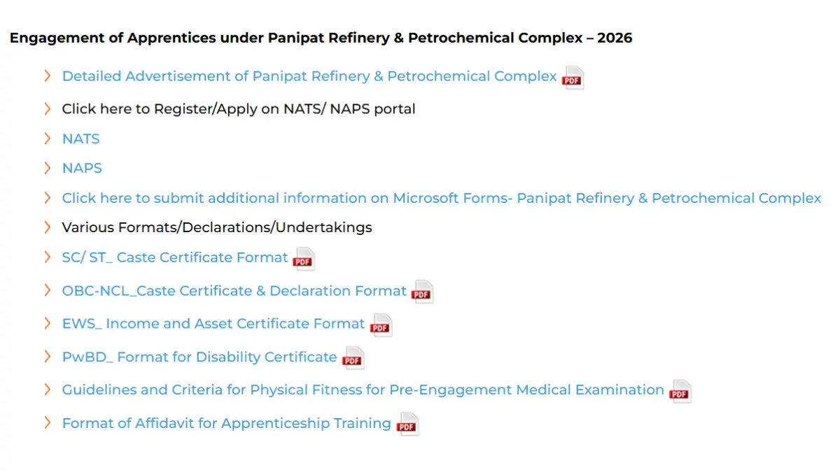 IOCL Panipat Refinery Apprentice Recruitment 2026