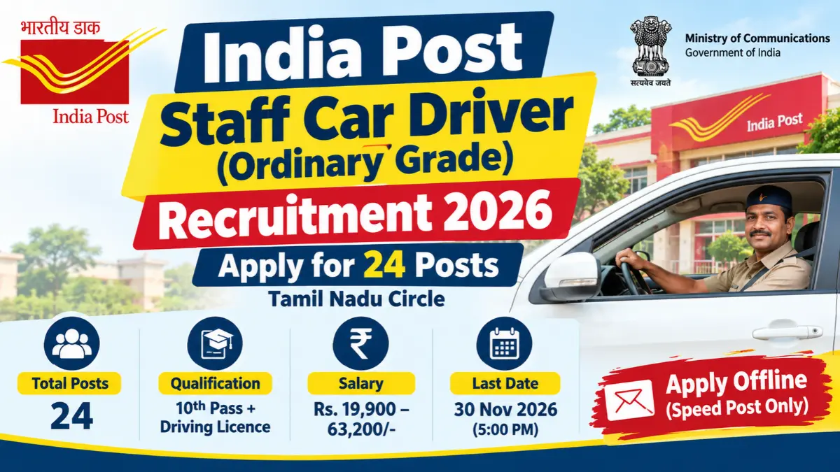 India Post Staff Car Driver Recruitment 2026